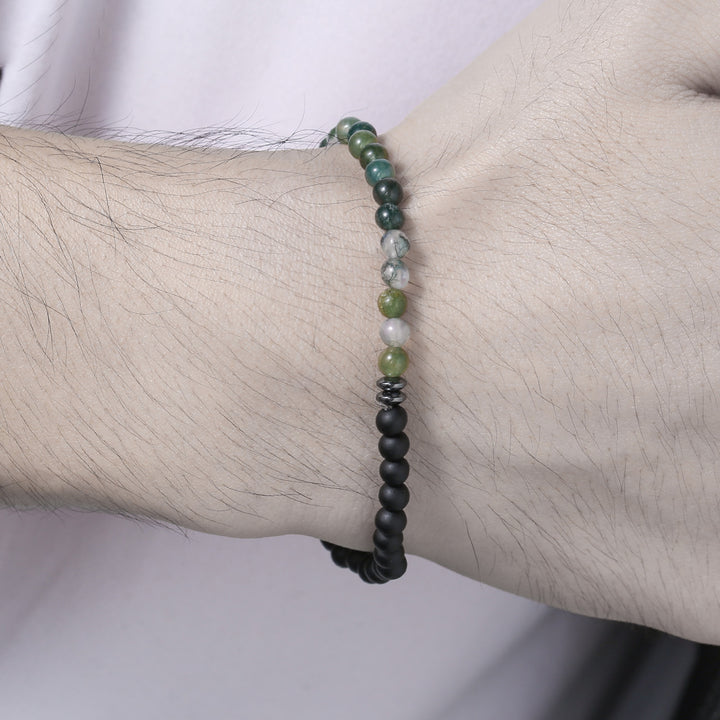 Pulsera Olivenorma de 4 mm con piedra volcánica de ágata negra para hombre
