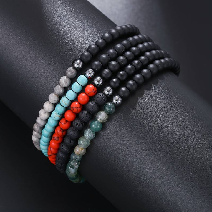 Pulsera Olivenorma de 4 mm con piedra volcánica de ágata negra para hombre