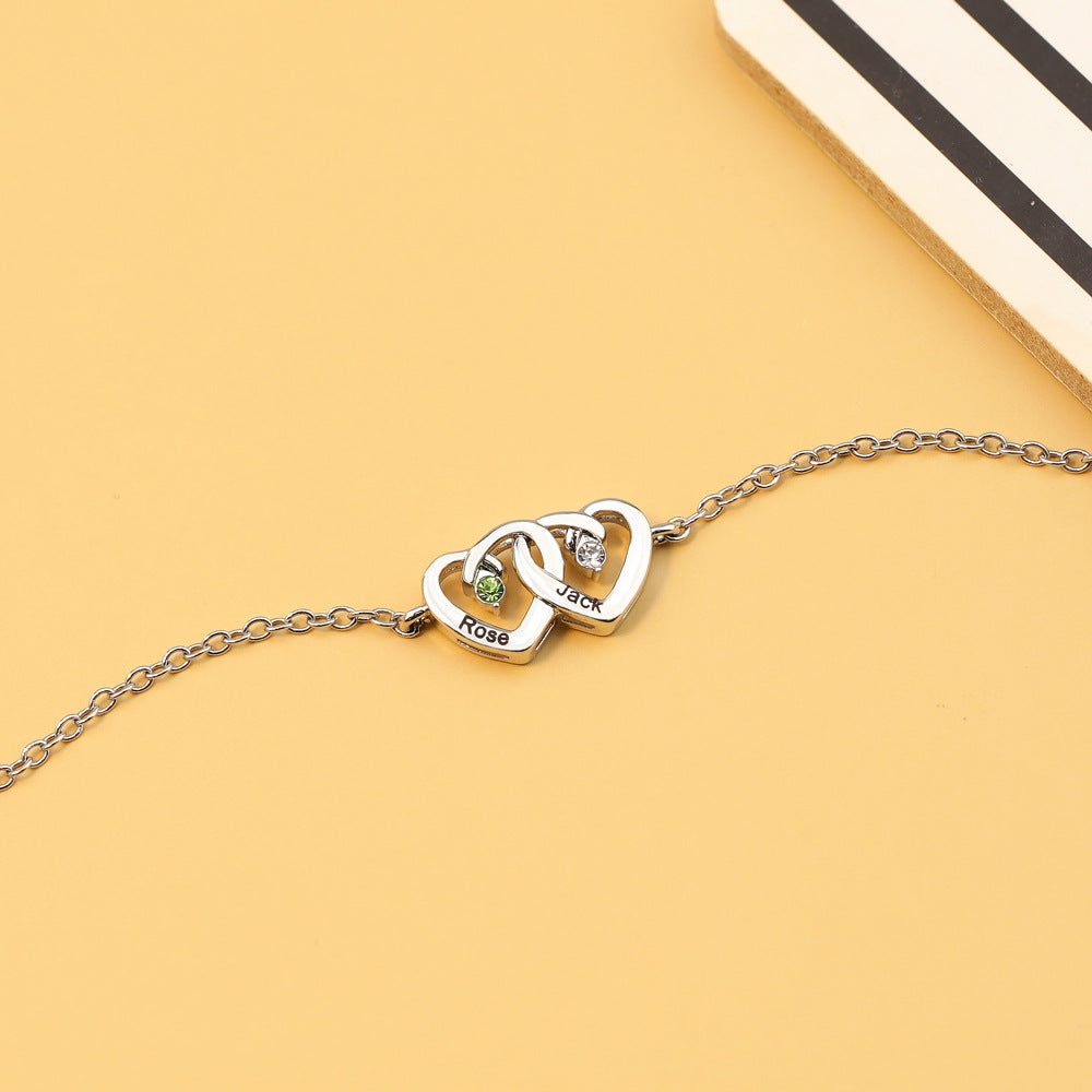 Pulsera Olivenorma con piedra natal grabada en forma de corazón y doble diamante