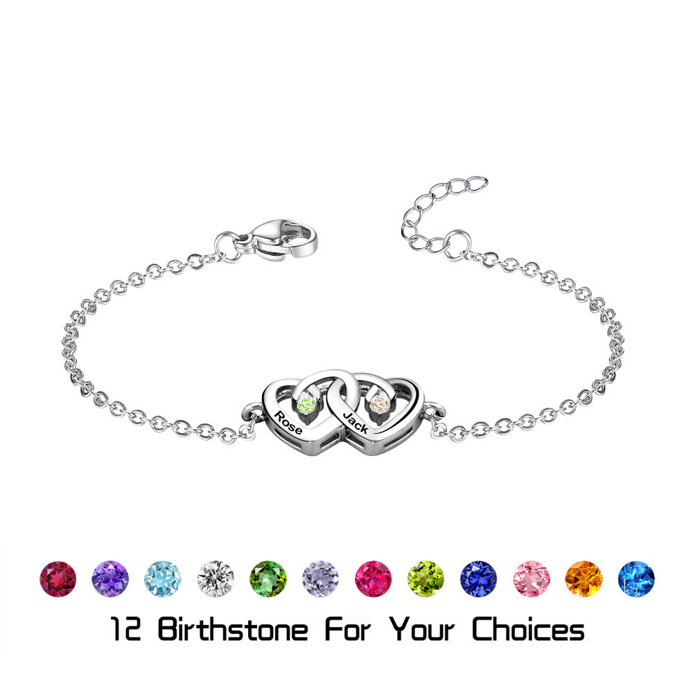 Pulsera Olivenorma con piedra natal grabada en forma de corazón y doble diamante