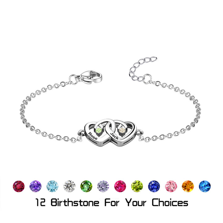 Pulsera Olivenorma con piedra natal grabada en forma de corazón y doble diamante