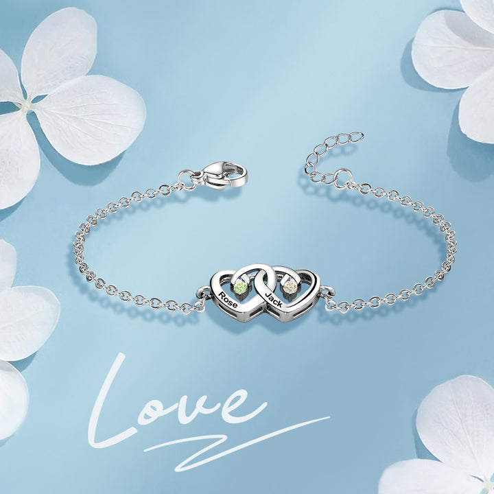 Pulsera Olivenorma con piedra natal grabada en forma de corazón y doble diamante