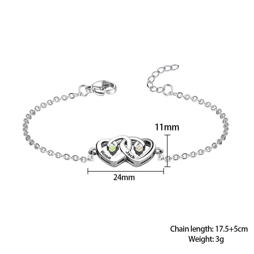 Pulsera Olivenorma con piedra natal grabada en forma de corazón y doble diamante