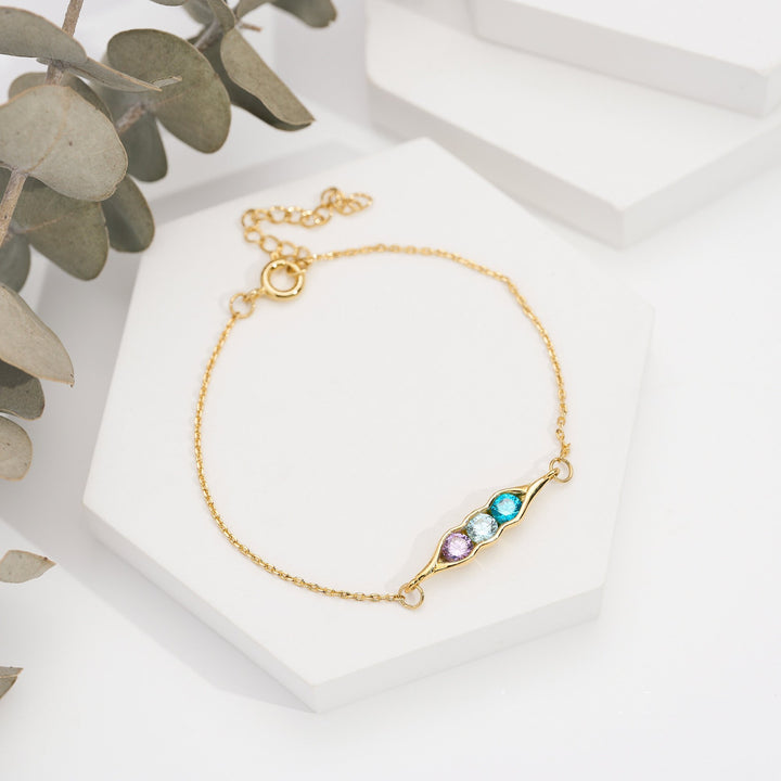 Pulsera con clip de guisante de amatista, circonita blanca y aguamarina de Olivenorma 
