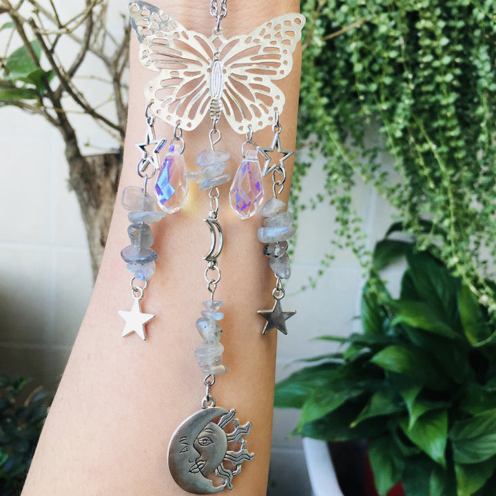Atrapasol mariposa estilo Olivenorma, carillón de viento con forma de sol y luna 