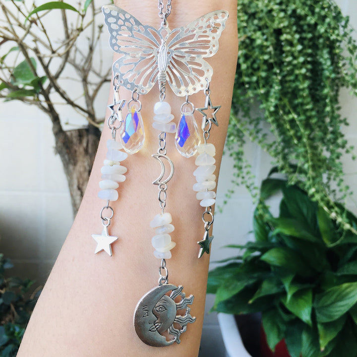 Atrapasol mariposa estilo Olivenorma, carillón de viento con forma de sol y luna 