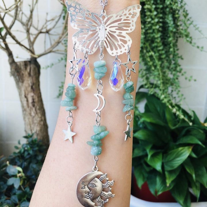Atrapasol mariposa estilo Olivenorma, carillón de viento con forma de sol y luna 