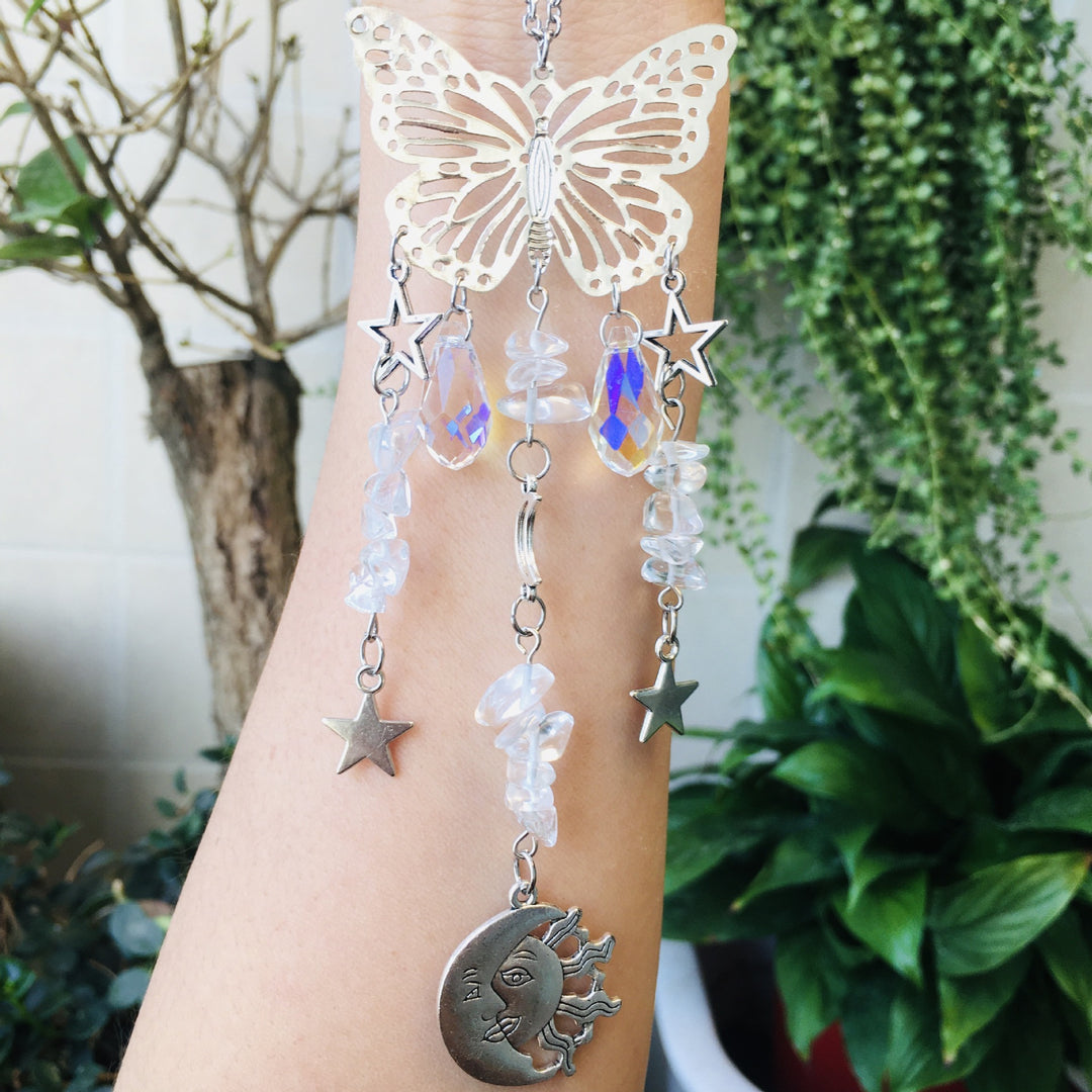 Atrapasol mariposa estilo Olivenorma, carillón de viento con forma de sol y luna 