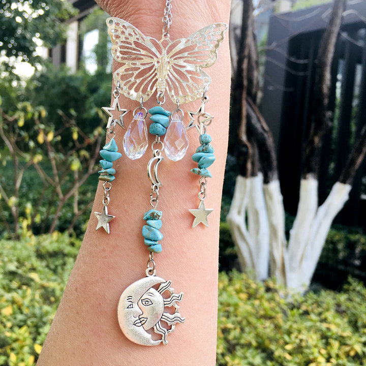 Atrapasol mariposa estilo Olivenorma, carillón de viento con forma de sol y luna 