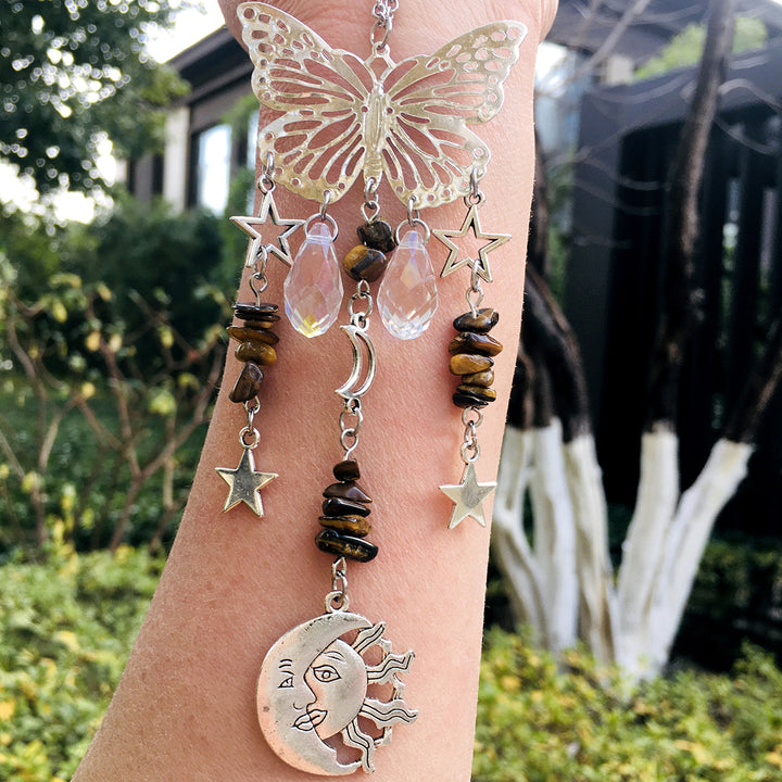 Atrapasol mariposa estilo Olivenorma, carillón de viento con forma de sol y luna 