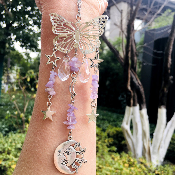 Atrapasol mariposa estilo Olivenorma, carillón de viento con forma de sol y luna 