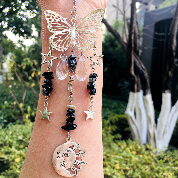 Atrapasol mariposa estilo Olivenorma, carillón de viento con forma de sol y luna 