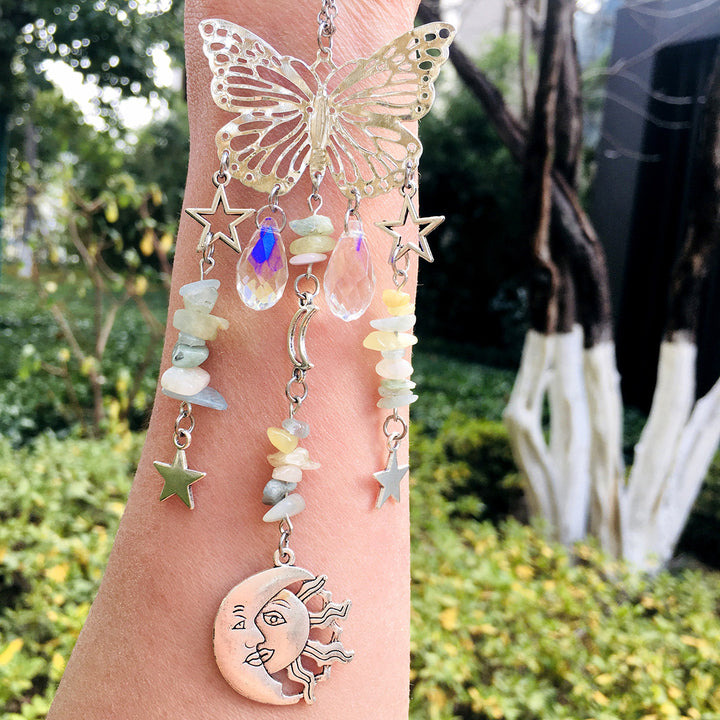 Atrapasol mariposa estilo Olivenorma, carillón de viento con forma de sol y luna 