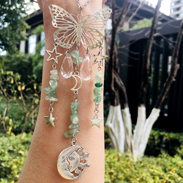 Atrapasol mariposa estilo Olivenorma, carillón de viento con forma de sol y luna 