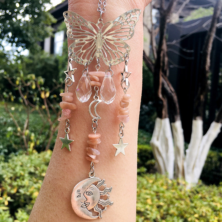 Atrapasol mariposa estilo Olivenorma, carillón de viento con forma de sol y luna 