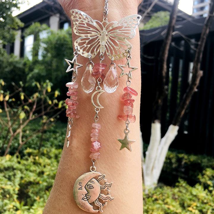 Atrapasol mariposa estilo Olivenorma, carillón de viento con forma de sol y luna 