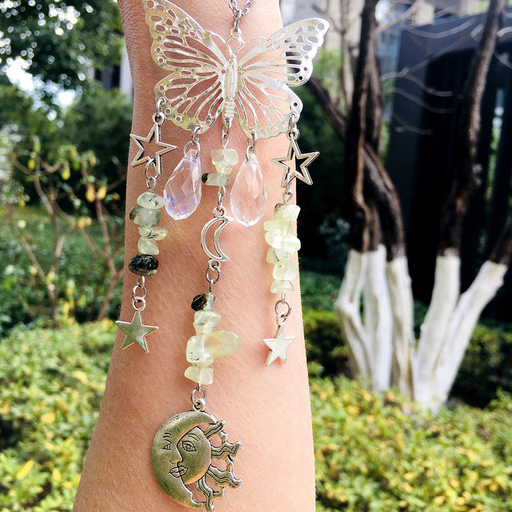 Atrapasol mariposa estilo Olivenorma, carillón de viento con forma de sol y luna 
