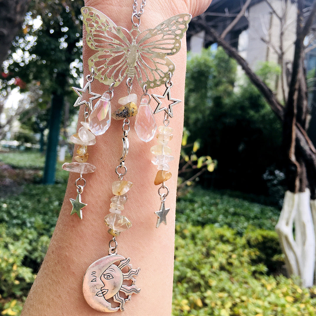 Atrapasol mariposa estilo Olivenorma, carillón de viento con forma de sol y luna 