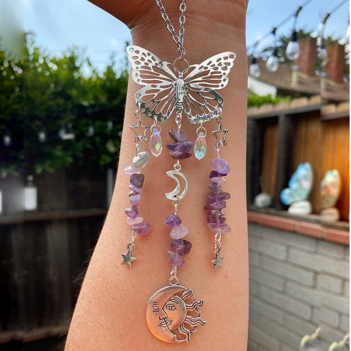 Atrapasol mariposa estilo Olivenorma, carillón de viento con forma de sol y luna 