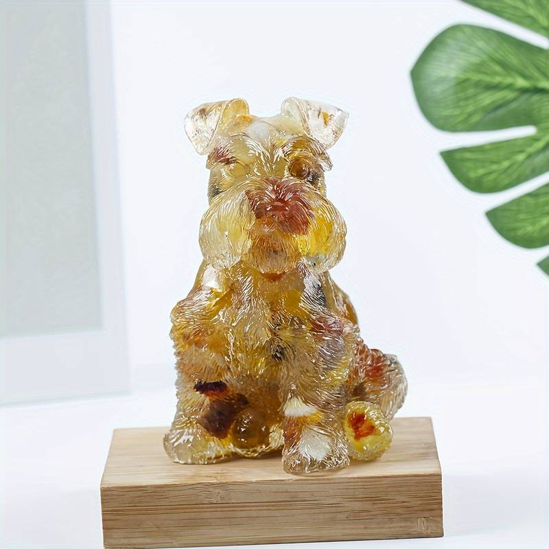 Adorno de perro Schnauzer de resina de cristal de Olivenorma, decoración con piedras preciosas 