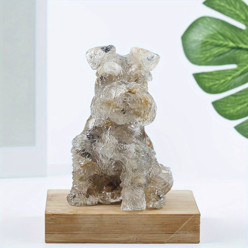 Adorno de perro Schnauzer de resina de cristal de Olivenorma, decoración con piedras preciosas 