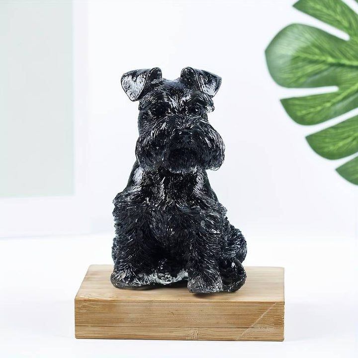 Adorno de perro Schnauzer de resina de cristal de Olivenorma, decoración con piedras preciosas 