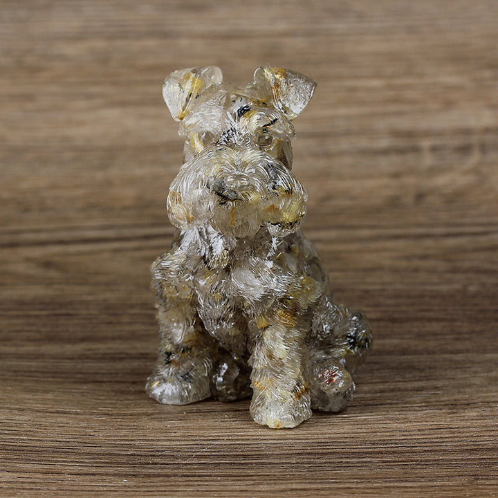 Adorno de perro Schnauzer de resina de cristal de Olivenorma, decoración con piedras preciosas 