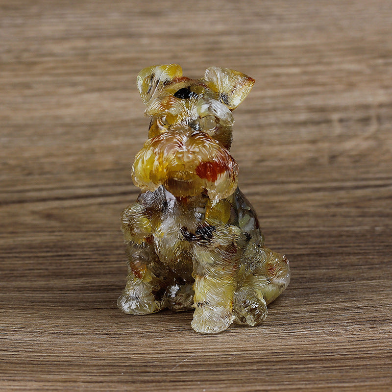 Adorno de perro Schnauzer de resina de cristal de Olivenorma, decoración con piedras preciosas 