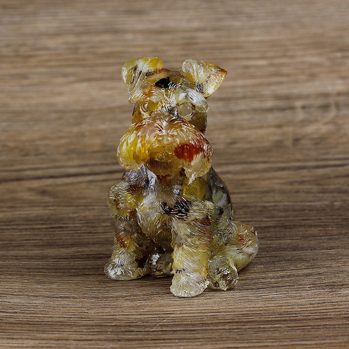 Adorno de perro Schnauzer de resina de cristal de Olivenorma, decoración con piedras preciosas 
