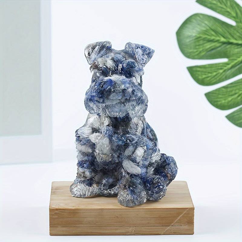 Adorno de perro Schnauzer de resina de cristal de Olivenorma, decoración con piedras preciosas 