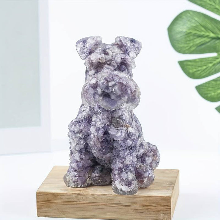Adorno de perro Schnauzer de resina de cristal de Olivenorma, decoración con piedras preciosas 