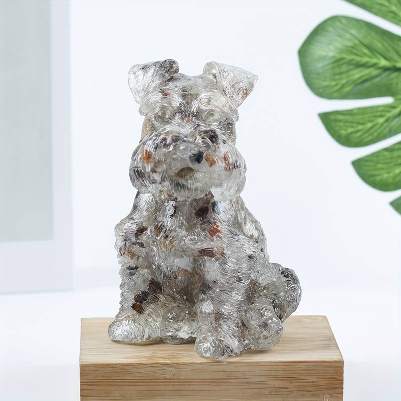 Adorno de perro Schnauzer de resina de cristal de Olivenorma, decoración con piedras preciosas 