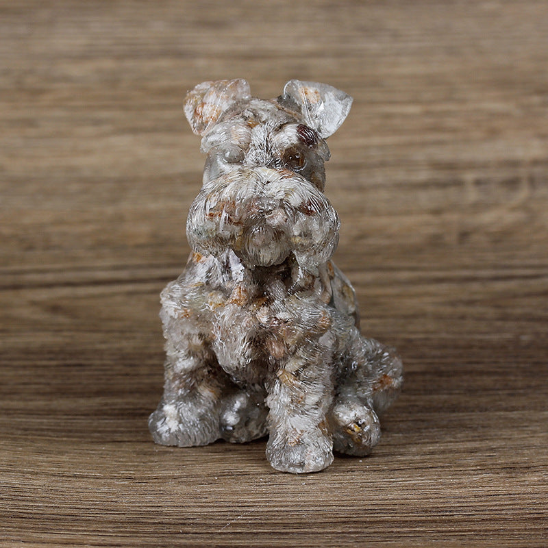 Adorno de perro Schnauzer de resina de cristal de Olivenorma, decoración con piedras preciosas 