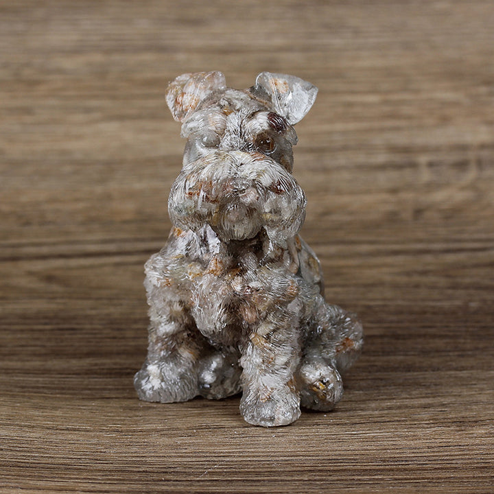 Adorno de perro Schnauzer de resina de cristal de Olivenorma, decoración con piedras preciosas 