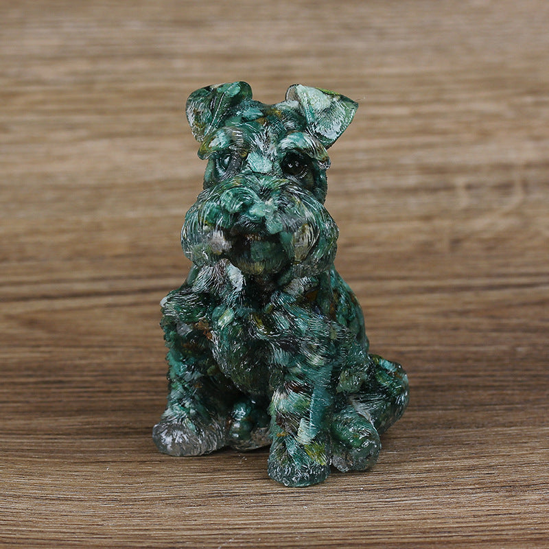 Adorno de perro Schnauzer de resina de cristal de Olivenorma, decoración con piedras preciosas 