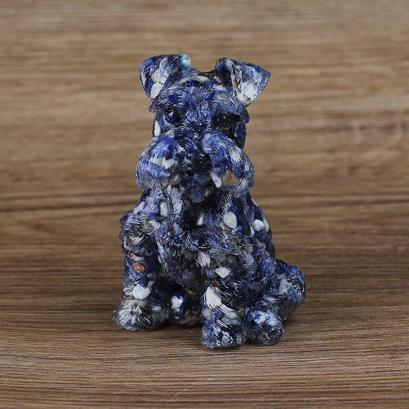 Adorno de perro Schnauzer de resina de cristal de Olivenorma, decoración con piedras preciosas 