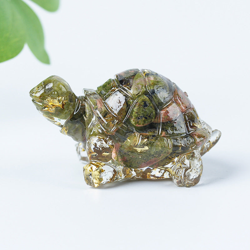 Grava de cristal de Olivenorma con pegamento y decoración de piedras preciosas con forma de tortuga pequeña 