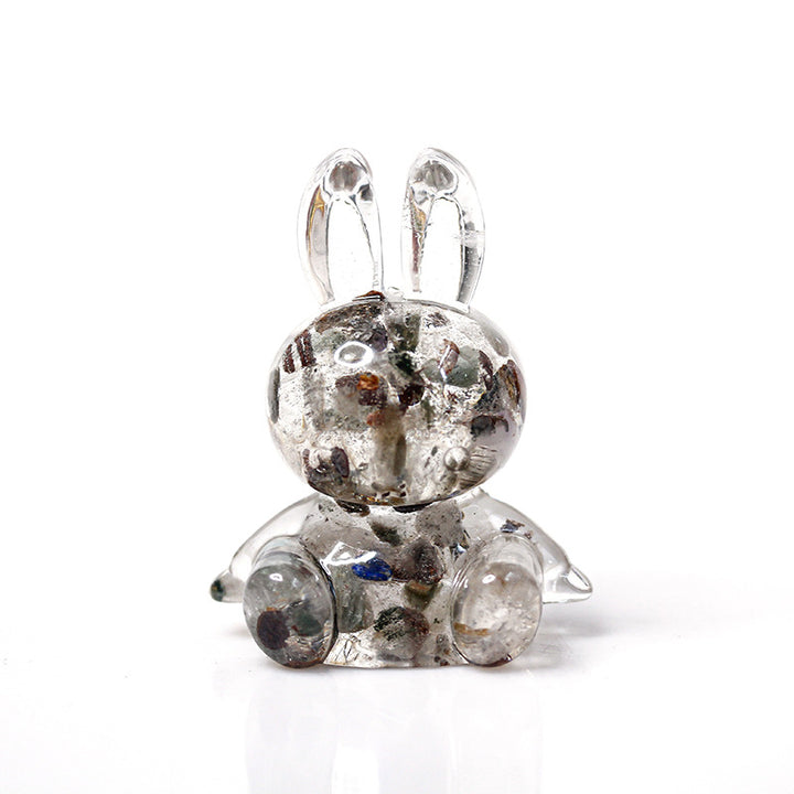 Adorno de escritorio de conejo con pegamento de cristal de Olivenorma, decoración con piedras preciosas 