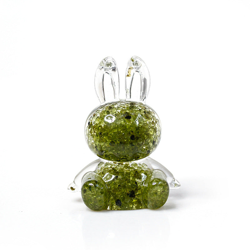 Adorno de escritorio de conejo con pegamento de cristal de Olivenorma, decoración con piedras preciosas 