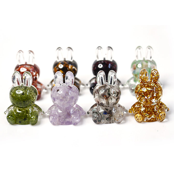Adorno de escritorio de conejo con pegamento de cristal de Olivenorma, decoración con piedras preciosas 