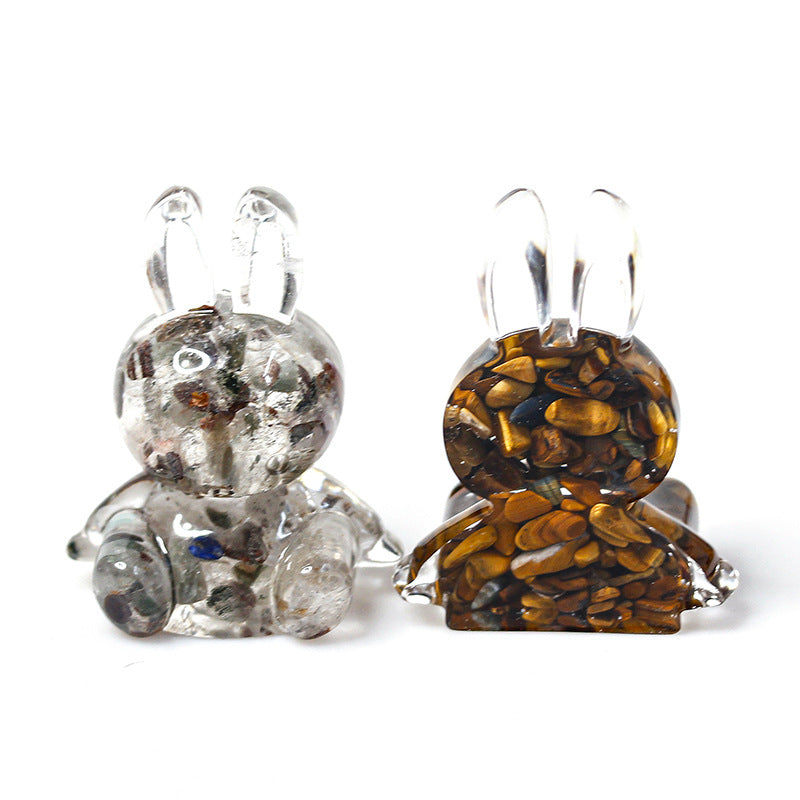 Adorno de escritorio de conejo con pegamento de cristal de Olivenorma, decoración con piedras preciosas 