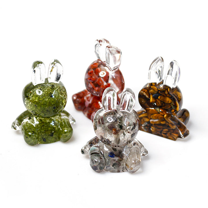Adorno de escritorio de conejo con pegamento de cristal de Olivenorma, decoración con piedras preciosas 