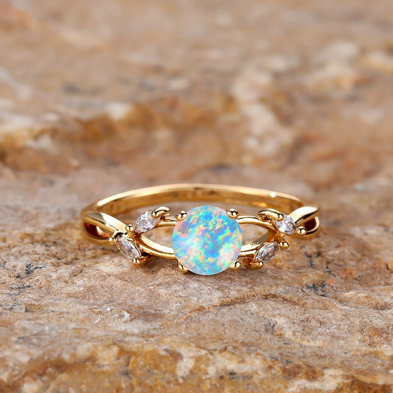 Anillo de circonita marquesa con baño de ópalo delicado "Purify Energy" de Olivenorma