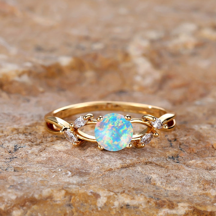 Anillo de circonita marquesa con baño de ópalo delicado "Purify Energy" de Olivenorma