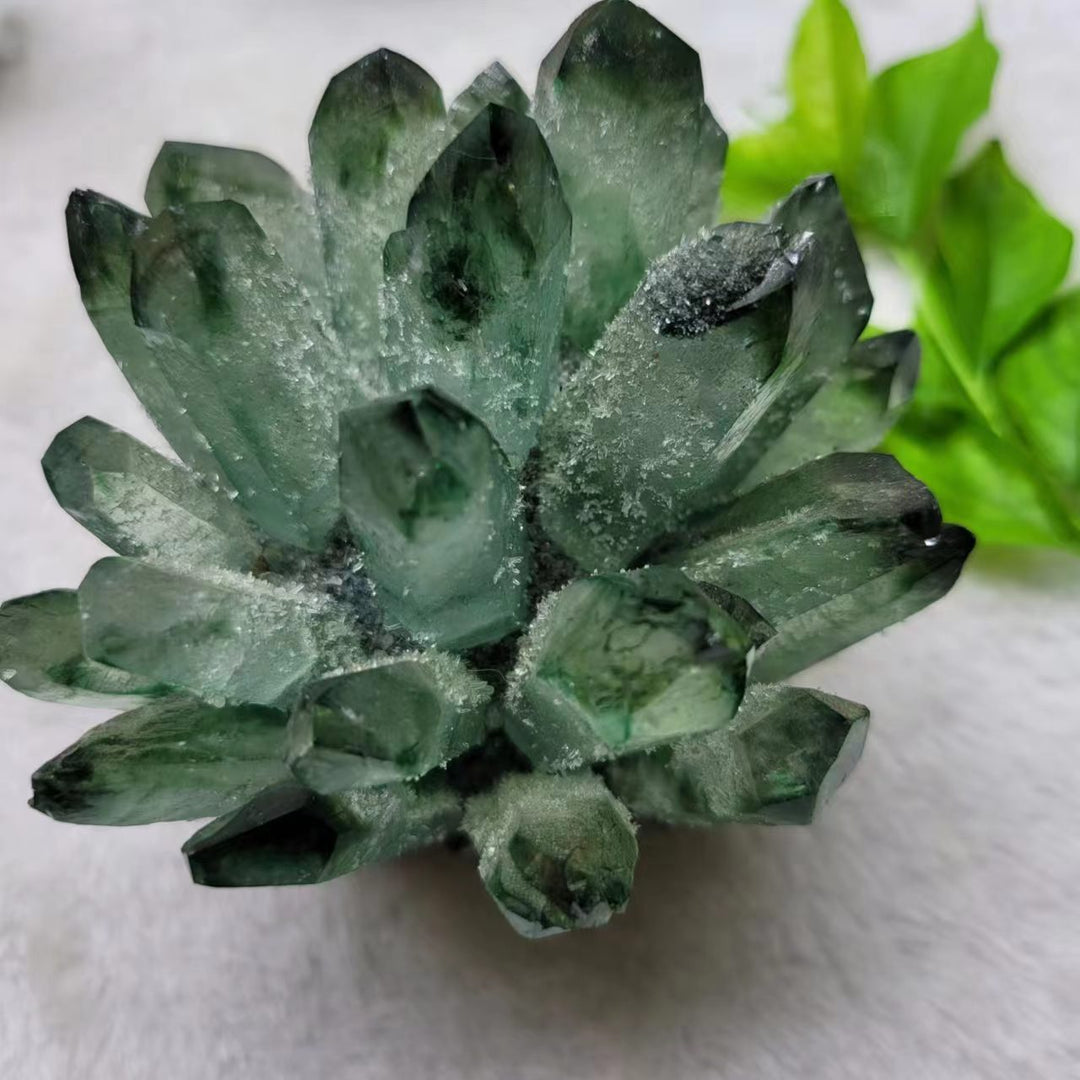 1 racimo de cristal de cuarzo fantasma verde de Olivenorma para decoración del hogar