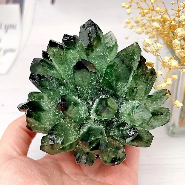 1 racimo de cristal de cuarzo fantasma verde de Olivenorma para decoración del hogar