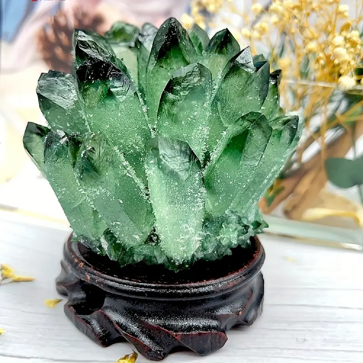 1 racimo de cristal de cuarzo fantasma verde de Olivenorma para decoración del hogar