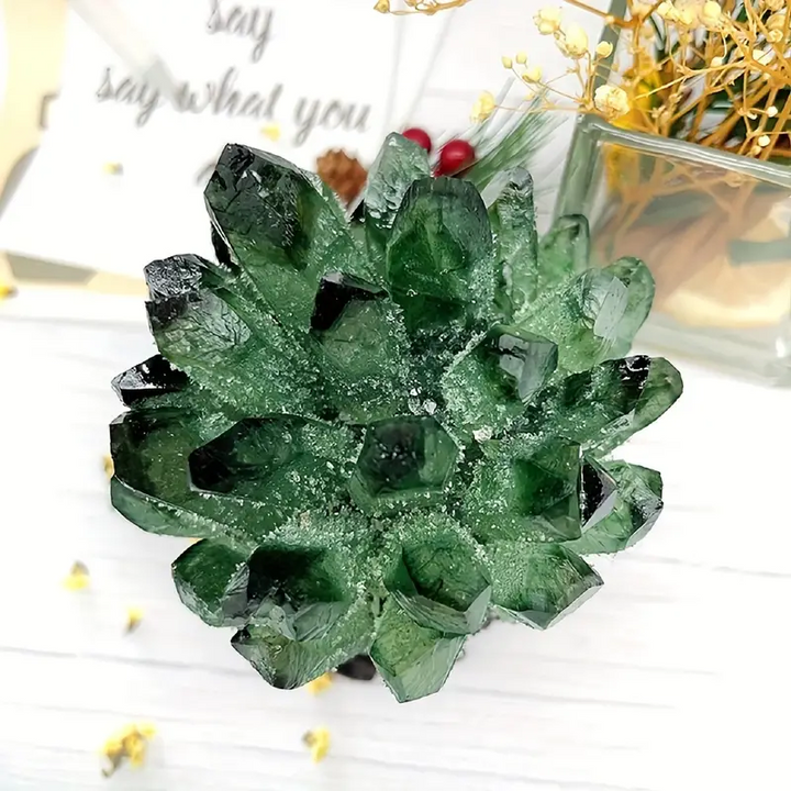 1 racimo de cristal de cuarzo fantasma verde de Olivenorma para decoración del hogar