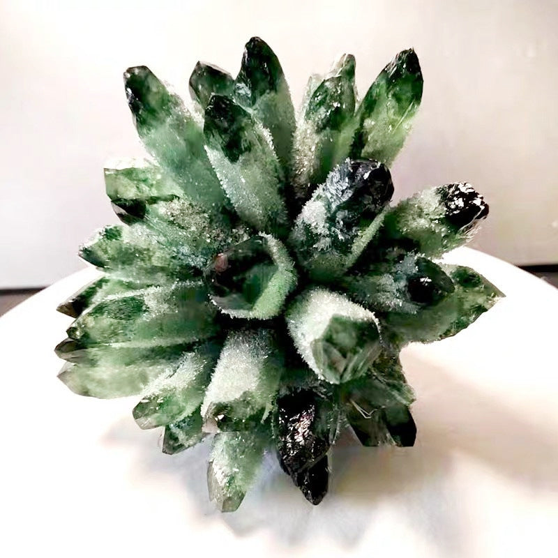 1 racimo de cristal de cuarzo fantasma verde de Olivenorma para decoración del hogar