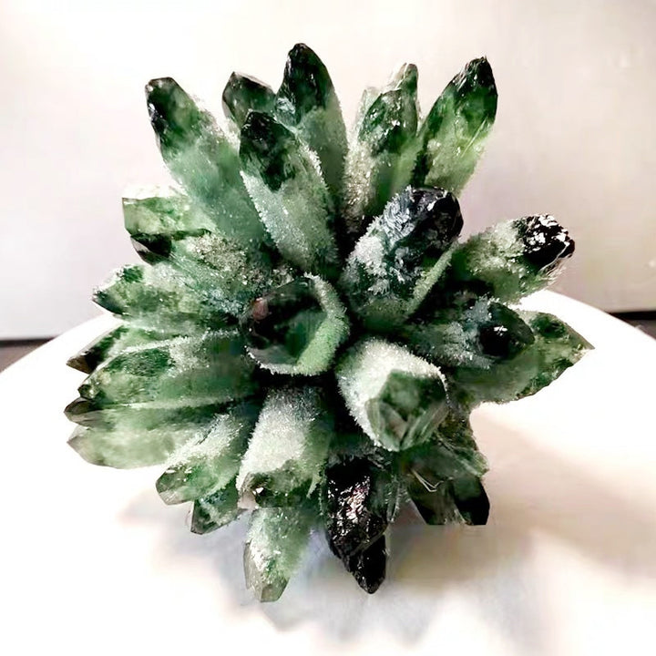 1 racimo de cristal de cuarzo fantasma verde de Olivenorma para decoración del hogar